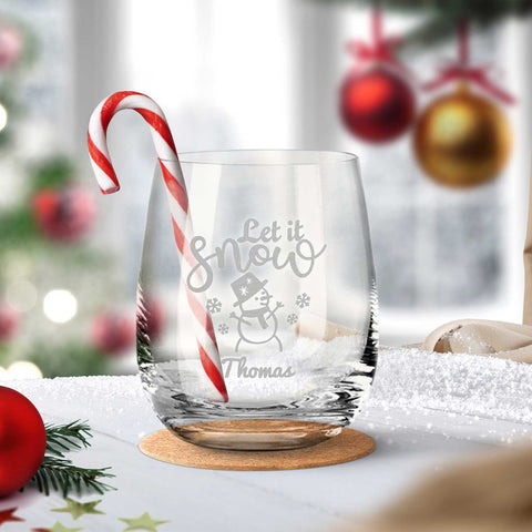Teelicht mit Gravur - Weihnachtsdeko - Let it snow - Personalisiert mit Name