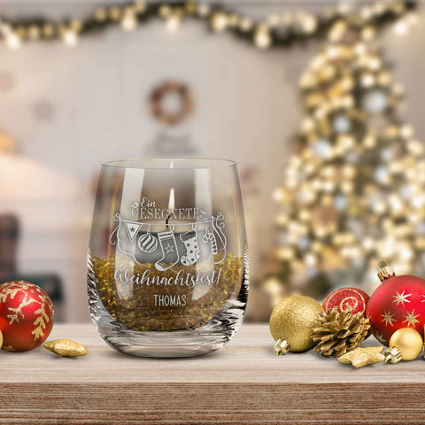 Teelicht mit Gravur - Weihnachtsdeko - Ein gesegnetes Weihnachtsfest - Personalisiert mit Name