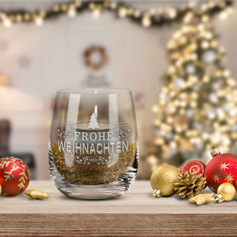 Teelicht mit Gravur - Weihnachtsdeko - Frohe Weihnachten Vintage V2