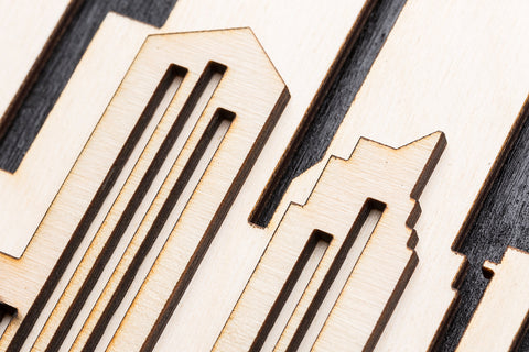 3D Wandbild aus Holz Skyline Düsseldorf