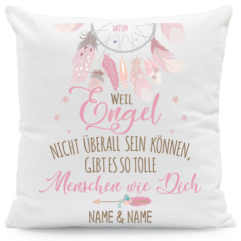 Bedrucktes Kissen mit Motiv Weil Engel nicht überall sein können