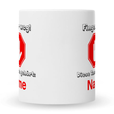 Bedruckte Tasse mit Spruch Finger weg!