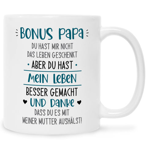 Bedruckte Tasse mit Spruch Bonus Eltern