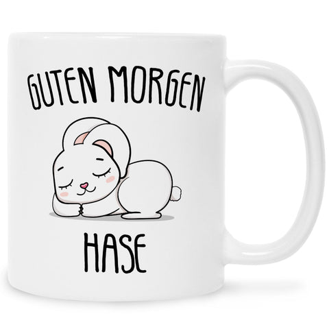 Bedruckte Tasse mit Spruch Guten Morgen Hase