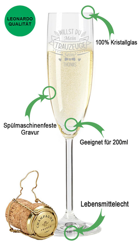 Leonardo Sektglas mit Gravur "Willst Du mein Trauzeuge sein"