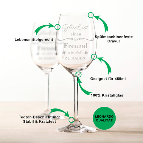 Leonardo Weinglas mit Gravur "Glück ist einen Freund"