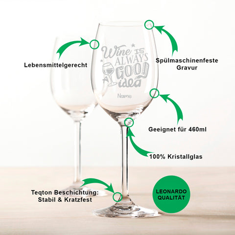 Leonardo Weingläser mit Gravur im "Wine is always a good Idea" Design