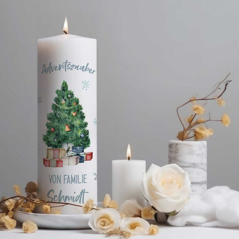 Große Kerze "Adventszauber" mit Namen zu Weihnachten