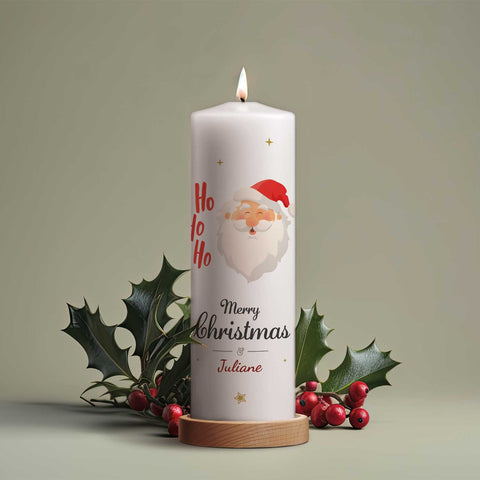 Große Kerze "Ho Ho Ho" bedruckt mit Namen zu Weihnachten