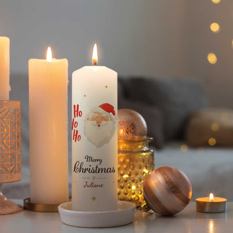 Große Kerze "Ho Ho Ho" bedruckt mit Namen zu Weihnachten