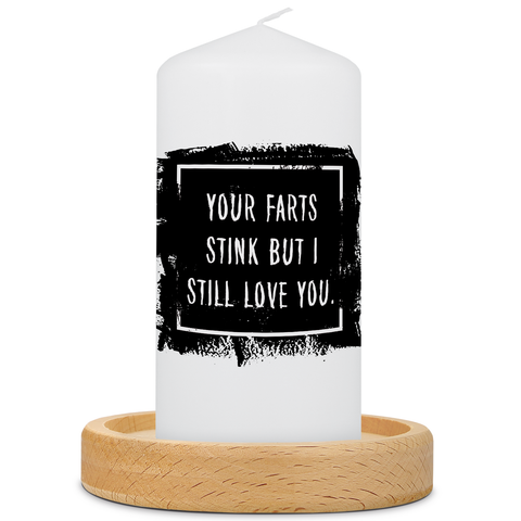 Mała świeczka z napisem „Your Farts Stink”